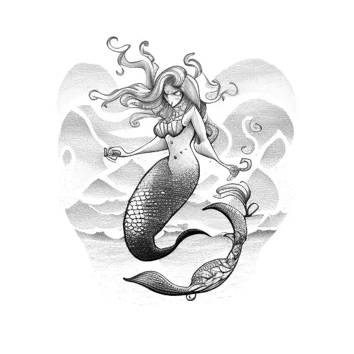 mermaid triathlon sports tattoo design idea
