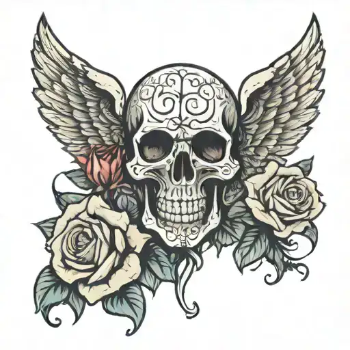 tato roses an angel of death gangster stlye full color tattoo design idea