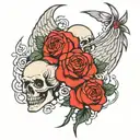 tato roses an angel of death gangster stlye full color tattoo design idea
