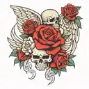 tato roses an angel of death gangster stlye full color tattoo design idea