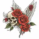 tato roses an angel of death gangster stlye full color tattoo design idea
