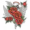 tato roses an angel of death gangster stlye full color tattoo design idea