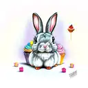 Bunny with cupcake tattoo design idea