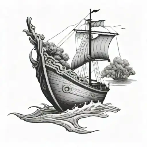 bark boat floating tattoo design idea