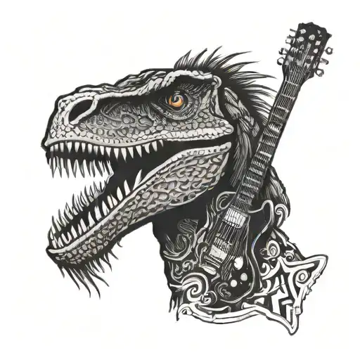 velociraptor biting guitar neck tattoo design idea