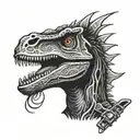 velociraptor biting guitar neck tattoo design idea