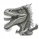 velociraptor biting guitar neck tattoo design idea