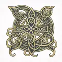 Celtic triskel with cross of Lorraine and initials G E tattoo design idea