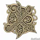 Celtic triskel with cross of Lorraine and initials G E tattoo design idea