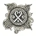 Celtic triskel with cross of Lorraine and initials G E tattoo design idea