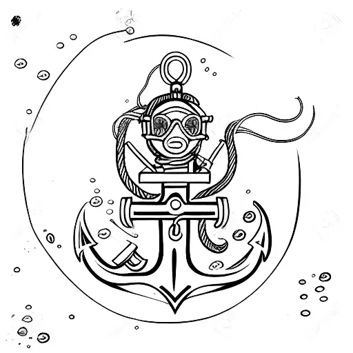a men diver with an anchor tattoo design idea