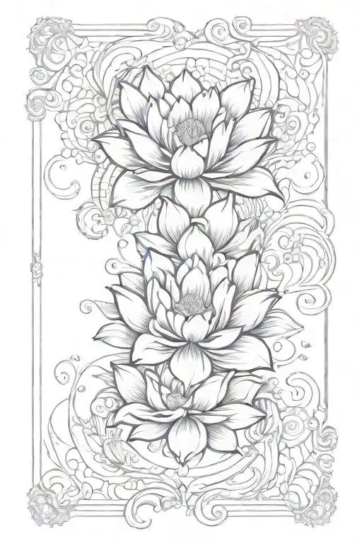 Lotus Flower playing cards surrounded fire coming tattoo design idea