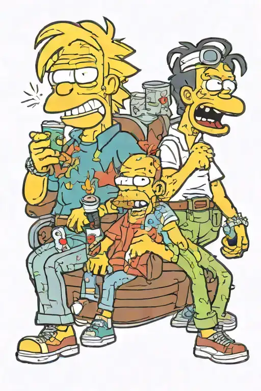 bojack horseman, homer simpson and rick and morty smoking weed tattoo design idea