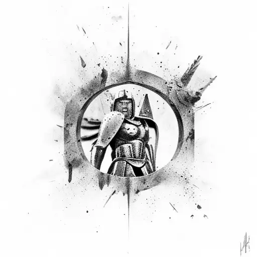 spartan kneeling in blood tattoo design idea