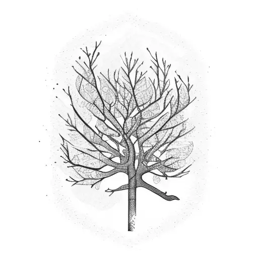 A guitar made out of tree branches with leaves tattoo design idea