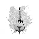 A guitar made out of tree branches with leaves tattoo design idea