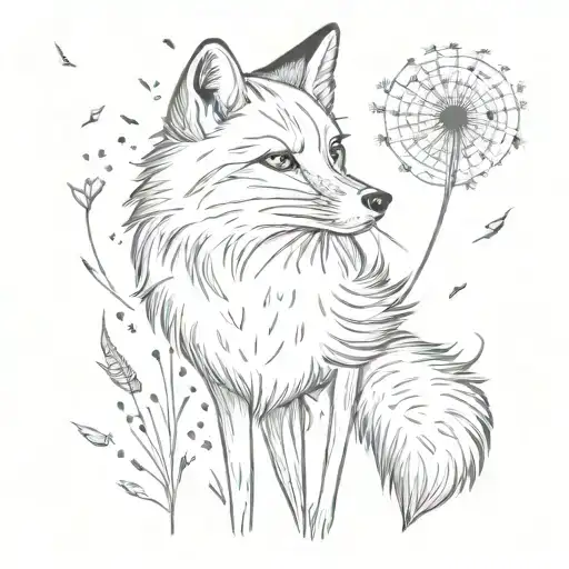 Fox and Dandelion blowing in the wind tattoo design idea