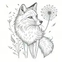 Fox and Dandelion blowing in the wind tattoo design idea