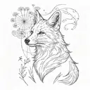Fox and Dandelion blowing in the wind tattoo design idea