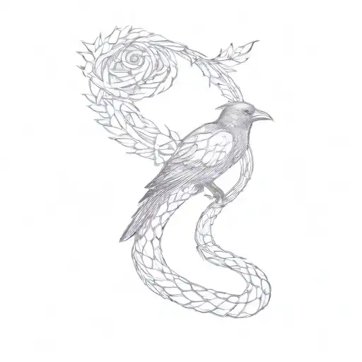a crow and snake wrapped  tattoo design idea