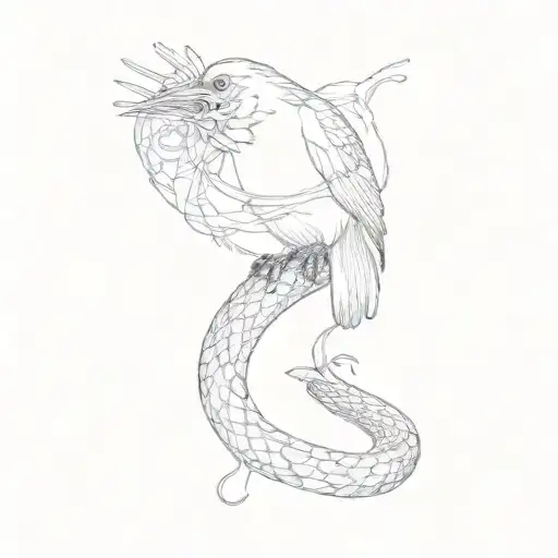 a crow held by a snake wrapped round tattoo design idea