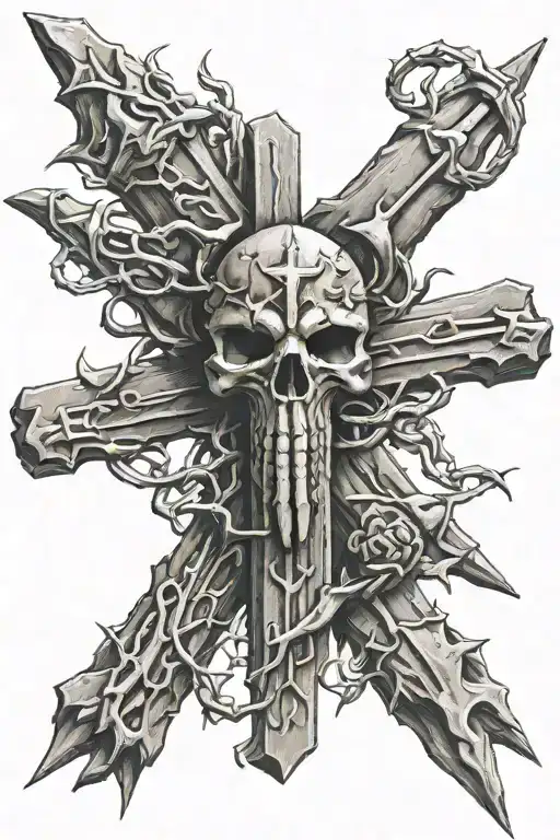 cross made by 3 nails wrapped in thorns  tattoo design idea