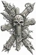 cross made by 3 nails wrapped in thorns  tattoo design idea