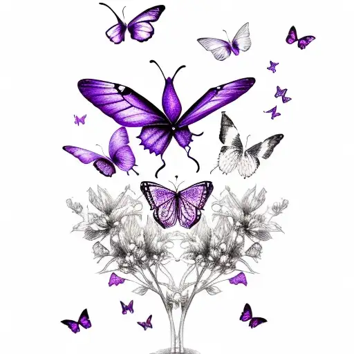 purple butterfly  "hello beauty, house of cutie" tattoo design idea