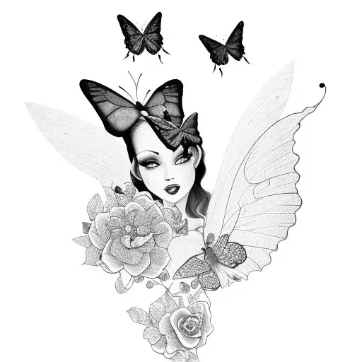purple butterfly answering phone with text saying "hello beauty, house of cutie" tattoo design idea