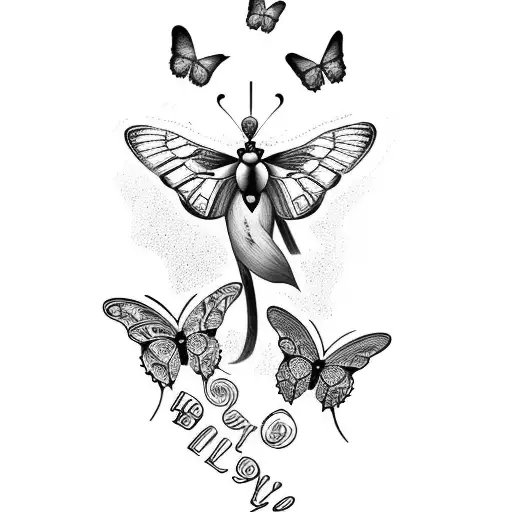 purple butterfly with text saying "hello beauty, house of cutie" tattoo design idea