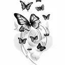 purple butterflies with text saying "hello beauty, house of cutie" tattoo design idea