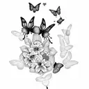 purple butterflies with text saying "hello beauty, house of cutie" tattoo design idea