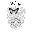 purple butterfly answering phone with text saying "hello beauty, house of cutie" tattoo design idea