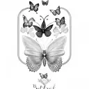 purple butterfly answering phone with text saying "hello beauty, house of cutie" tattoo design idea
