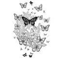 purple butterfly with text saying "hello beauty, house of cutie" tattoo design idea