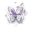 purple butterflies with text saying "hello beauty, house of cutie" tattoo design idea