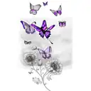purple butterflies with text saying "hello beauty, house of cutie" tattoo design idea