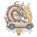 shrimp in a Tesla model 3 tattoo design idea