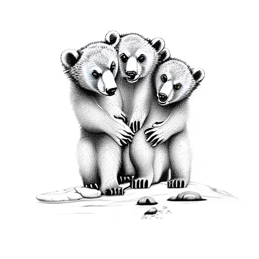 momma bear with 4 cubs tattoo design idea