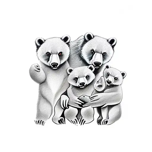 momma bear with 4 cubs tattoo design idea