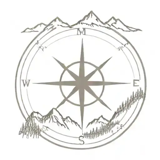 Compass with mountains tattoo design idea
