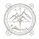 Compass with mountains tattoo design idea