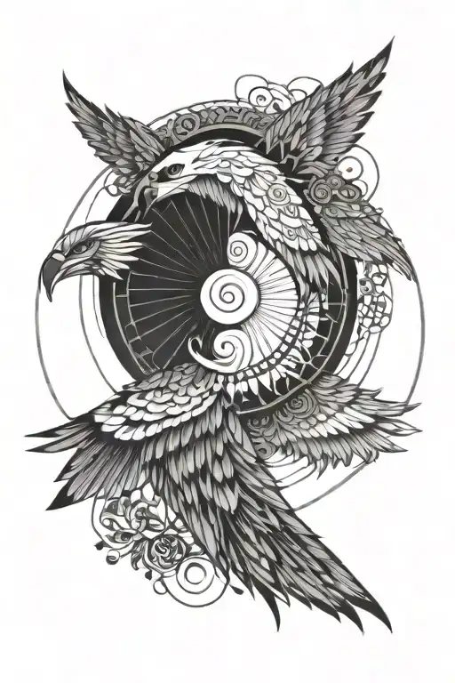 Heyoka thunderbird ying yang tattoo design idea