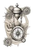 sand clock and compass design tattoo design idea