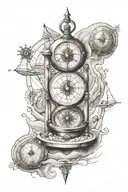 sand clock and compass design tattoo design idea