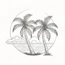 A silhouette of a palm tree against a vibrant sunset on the beach tattoo design idea