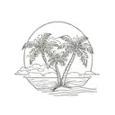 A silhouette of a palm tree against a vibrant sunset on the beach tattoo design idea