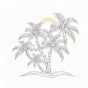 A silhouette of a palm tree against a vibrant sunset on the beach tattoo design idea