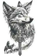 cross with wolf surrounded tattoo design idea