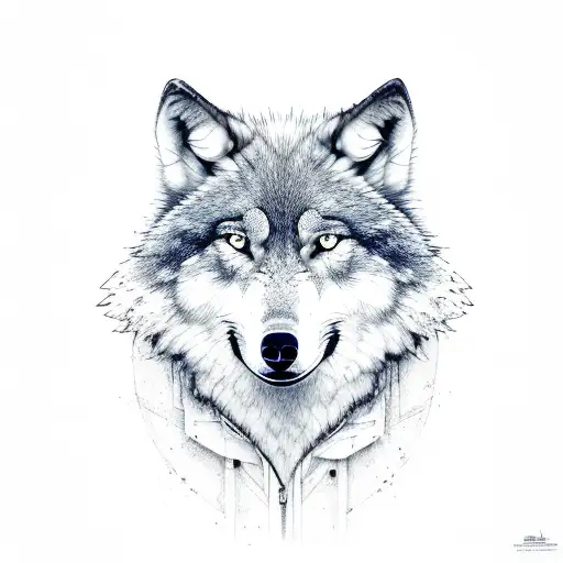 Double exposure winter wolf tattoo on the left inner